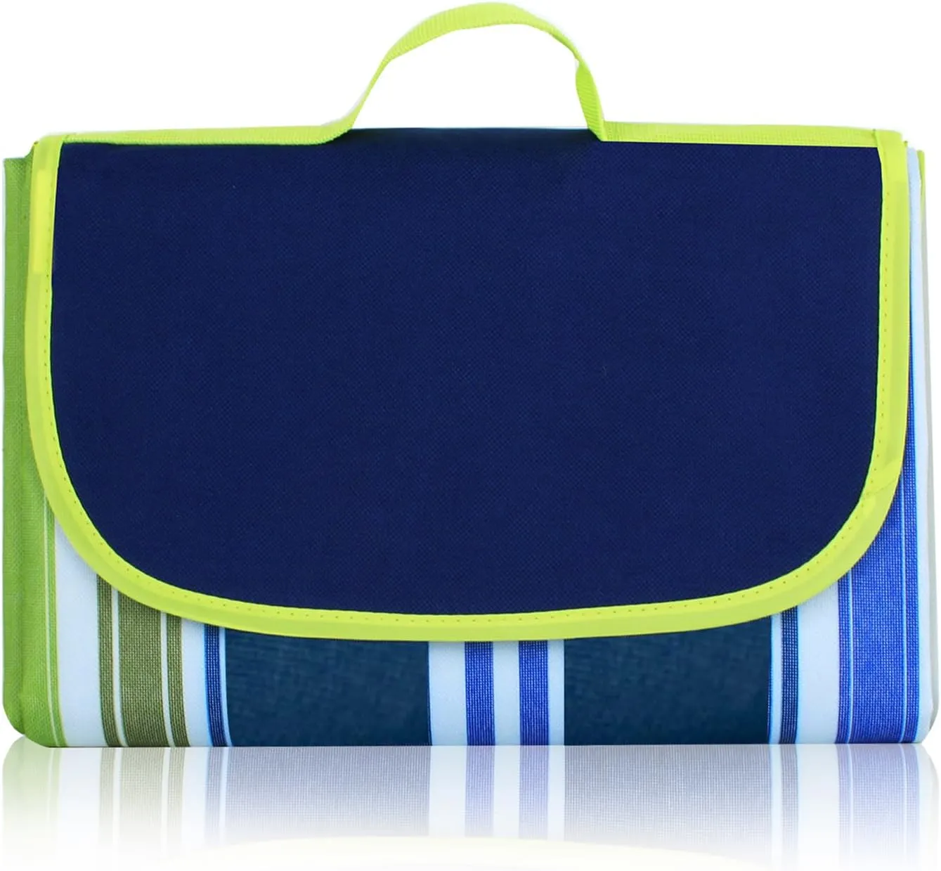 Hi Space Picnic Outdoor Blankets Waterproof Foldable Picnic Mat Sandproof Extra Large Beach Blankets for Grass Lawn Park Camping Family Concert, Dark Blue Striped, 80"x60"