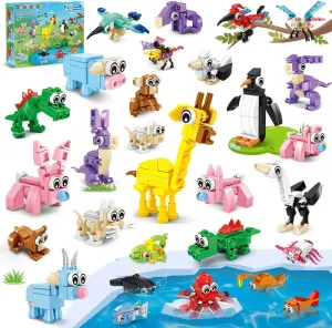 HOGOKIDS 60 Kinds Party Favors for Kids, 20 Packs Mini Animals Toy Building Block Set for Classroom Prizes Goodie Bag Stuffers Christmas Valentines Easter Birthday Gift for Boys Girls Ages 6-12