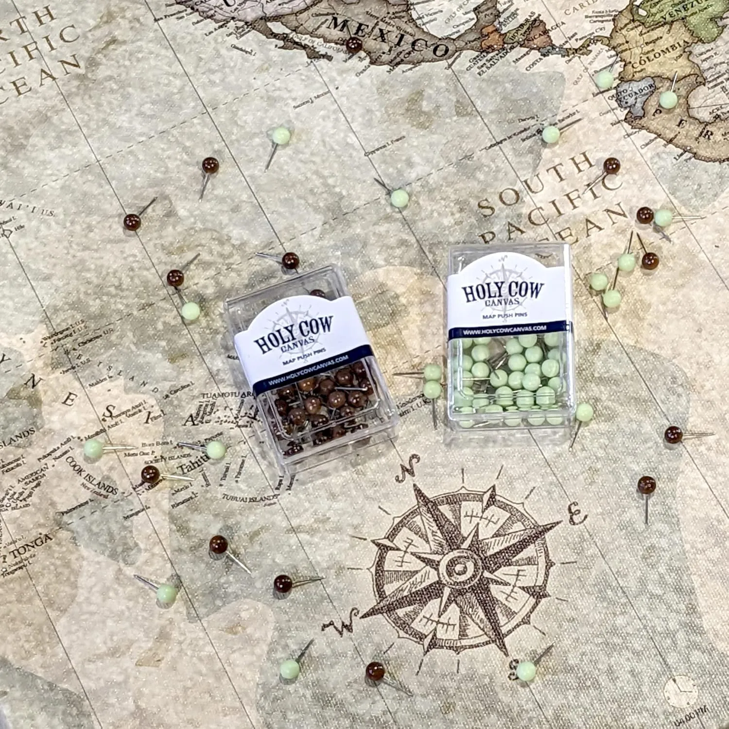 Holy Cow Canvas World Map on Canvas in Vintage Earth Tones, Travel Map with Pins to Mark Travels, World Map Pin Board, Push Pin Travel Map, Travel Map Tracker (40" x 24", Gallery Wrapped)