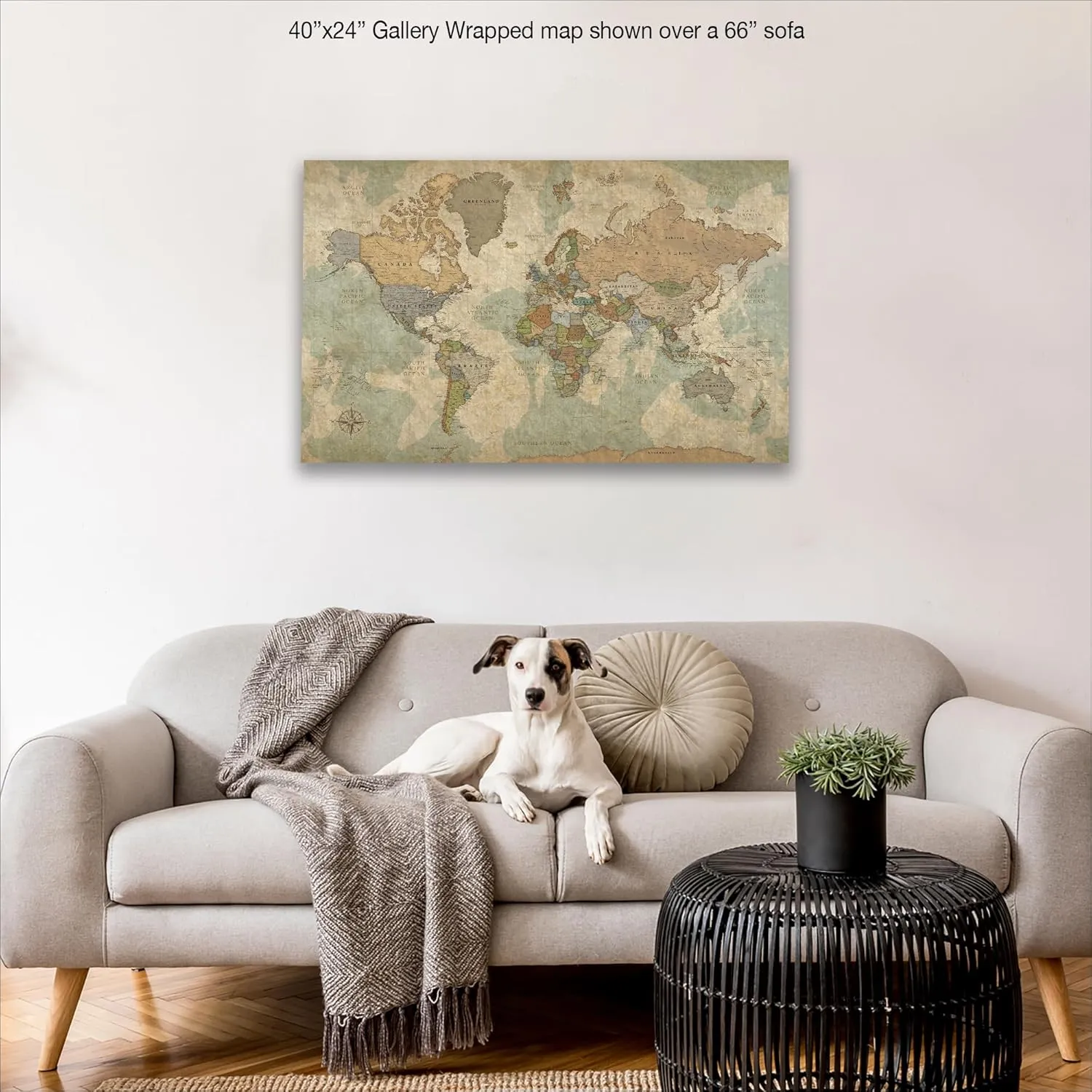 Holy Cow Canvas World Map on Canvas in Vintage Earth Tones, Travel Map with Pins to Mark Travels, World Map Pin Board, Push Pin Travel Map, Travel Map Tracker (40" x 24", Gallery Wrapped)