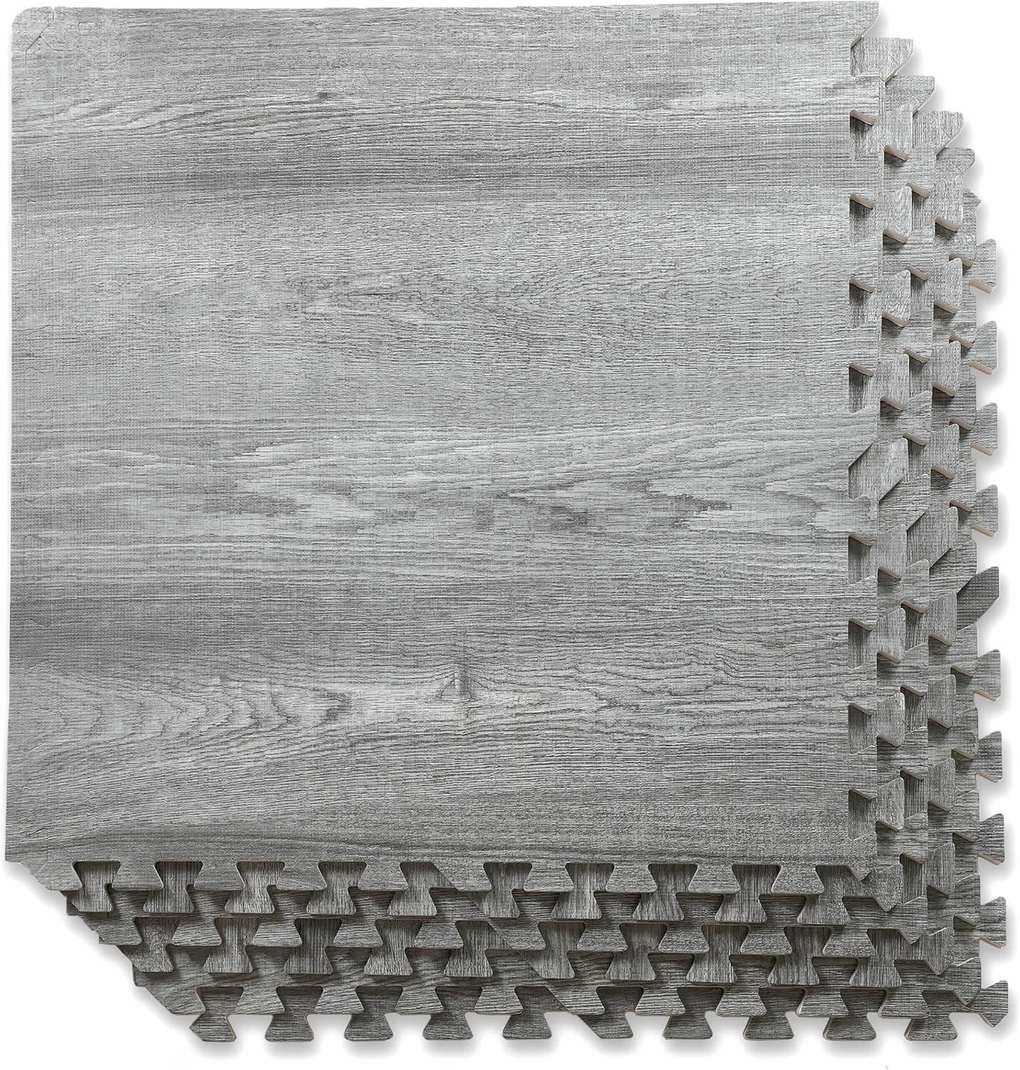 Home Aesthetics 100 Sq. Ft 3/8 Inch Thick Printed Foam Tiles Interlocking Foam Mat, (24" x 24", 25 pcs), Natural Gray Wood Grain Style, Protective Flooring for Home, Gym Exercise or Trade Show