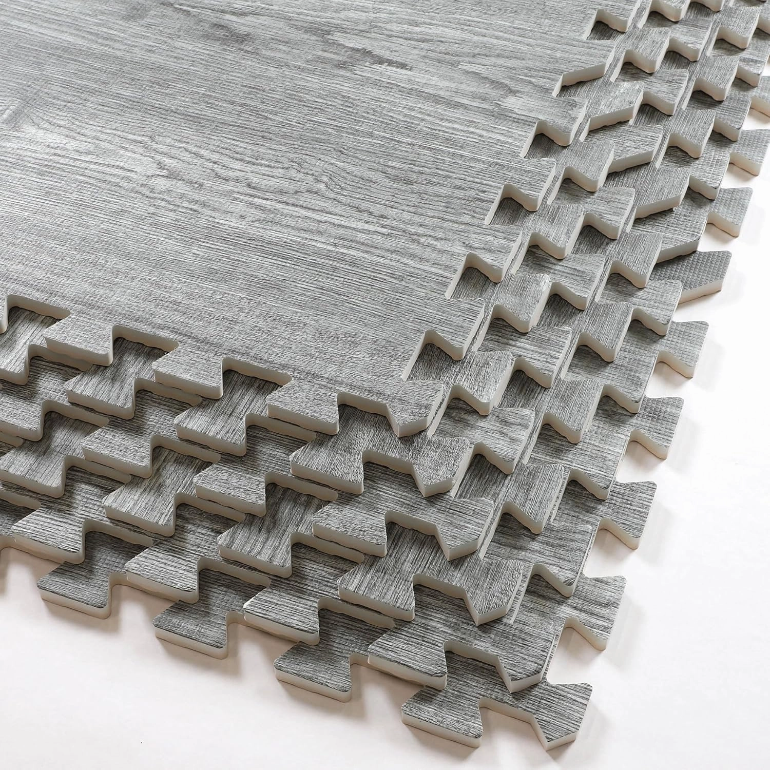 Home Aesthetics 100 Sq. Ft 3/8 Inch Thick Printed Foam Tiles Interlocking Foam Mat, (24" x 24", 25 pcs), Natural Gray Wood Grain Style, Protective Flooring for Home, Gym Exercise or Trade Show
