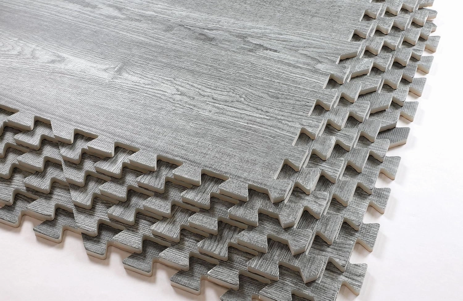 Home Aesthetics 100 Sq. Ft 3/8 Inch Thick Printed Foam Tiles Interlocking Foam Mat, (24" x 24", 25 pcs), Natural Gray Wood Grain Style, Protective Flooring for Home, Gym Exercise or Trade Show