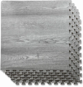 Home Aesthetics 100 Sq. Ft 3/8 Inch Thick Printed Foam Tiles Interlocking Foam Mat, (24" x 24", 25 pcs), Natural Gray Wood Grain Style, Protective Flooring for Home, Gym Exercise or Trade Show