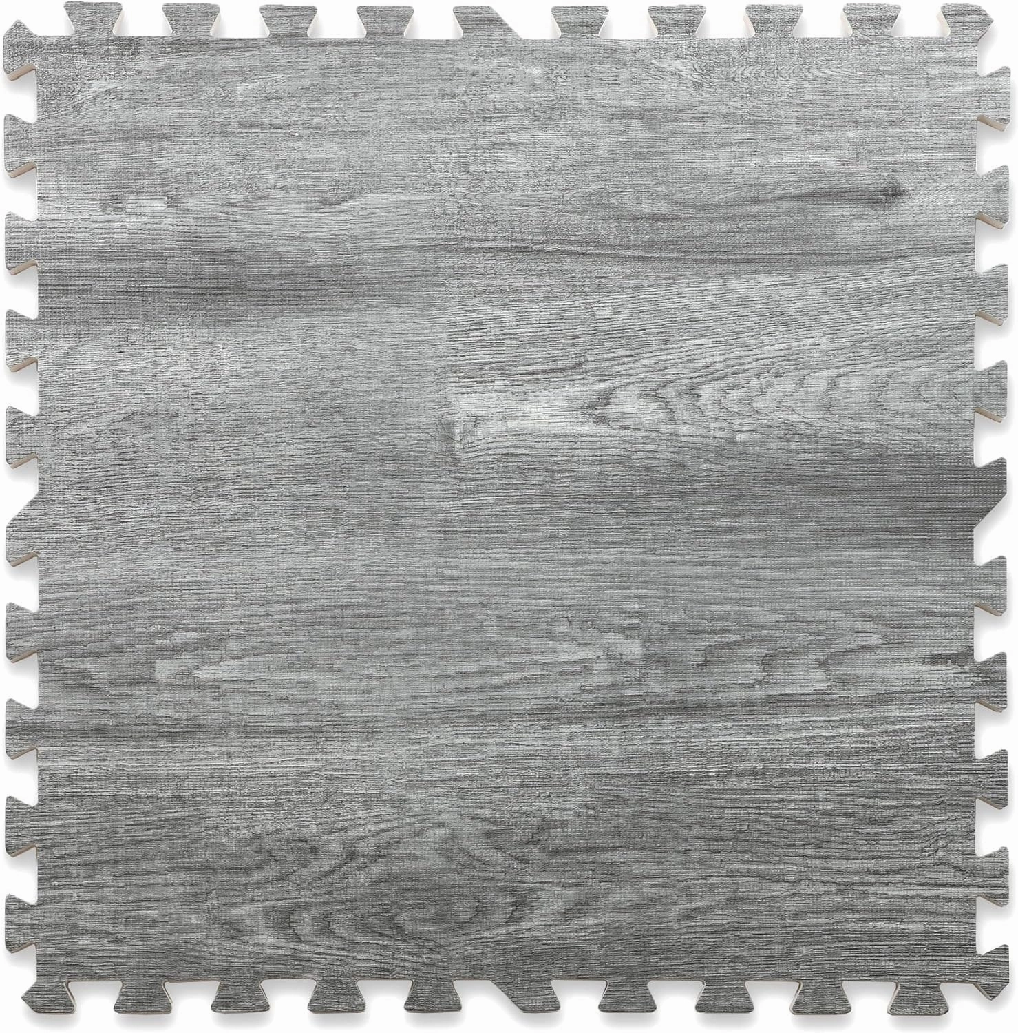 Home Aesthetics 100 Sq. Ft 3/8 Inch Thick Printed Foam Tiles Interlocking Foam Mat, (24" x 24", 25 pcs), Natural Gray Wood Grain Style, Protective Flooring for Home, Gym Exercise or Trade Show