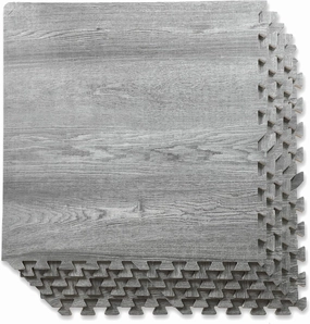 Home Aesthetics 100 Sq. Ft 3/8 Inch Thick Printed Foam Tiles Interlocking Foam Mat, (24" x 24", 25 pcs), Natural Gray Wood Grain Style, Protective Flooring for Home, Gym Exercise or Trade Show