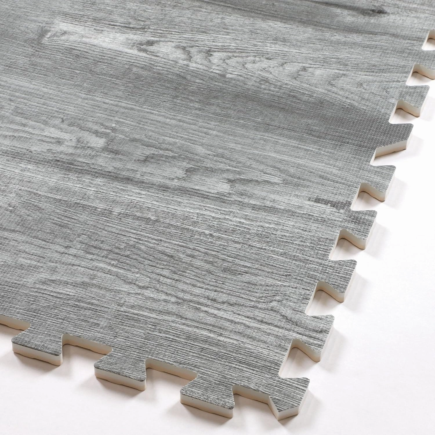 Home Aesthetics 100 Sq. Ft 3/8 Inch Thick Printed Foam Tiles Interlocking Foam Mat, (24" x 24", 25 pcs), Natural Gray Wood Grain Style, Protective Flooring for Home, Gym Exercise or Trade Show