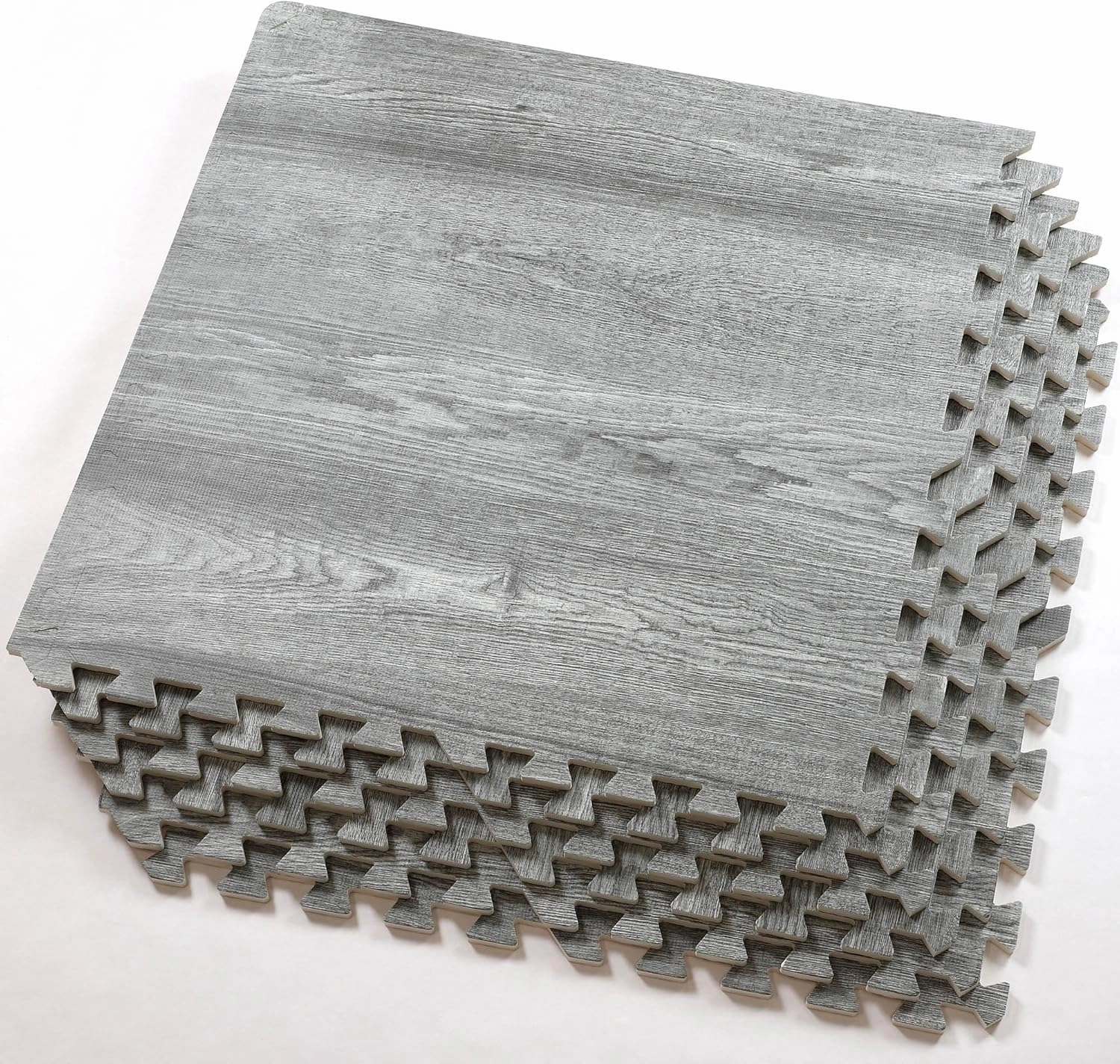Home Aesthetics 100 Sq. Ft 3/8 Inch Thick Printed Foam Tiles Interlocking Foam Mat, (24" x 24", 25 pcs), Natural Gray Wood Grain Style, Protective Flooring for Home, Gym Exercise or Trade Show