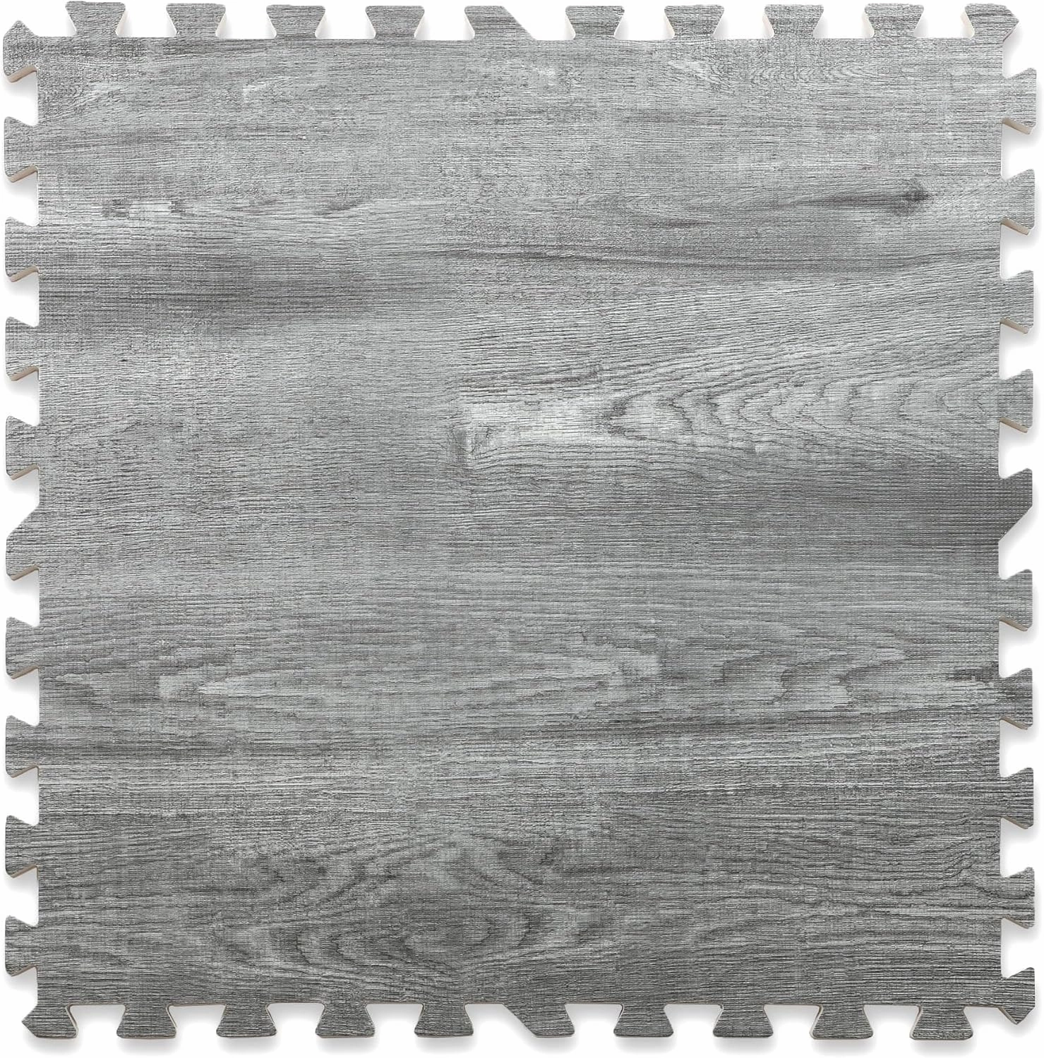 Home Aesthetics 100 Sq. Ft 3/8 Inch Thick Printed Foam Tiles Interlocking Foam Mat, (24" x 24", 25 pcs), Natural Gray Wood Grain Style, Protective Flooring for Home, Gym Exercise or Trade Show
