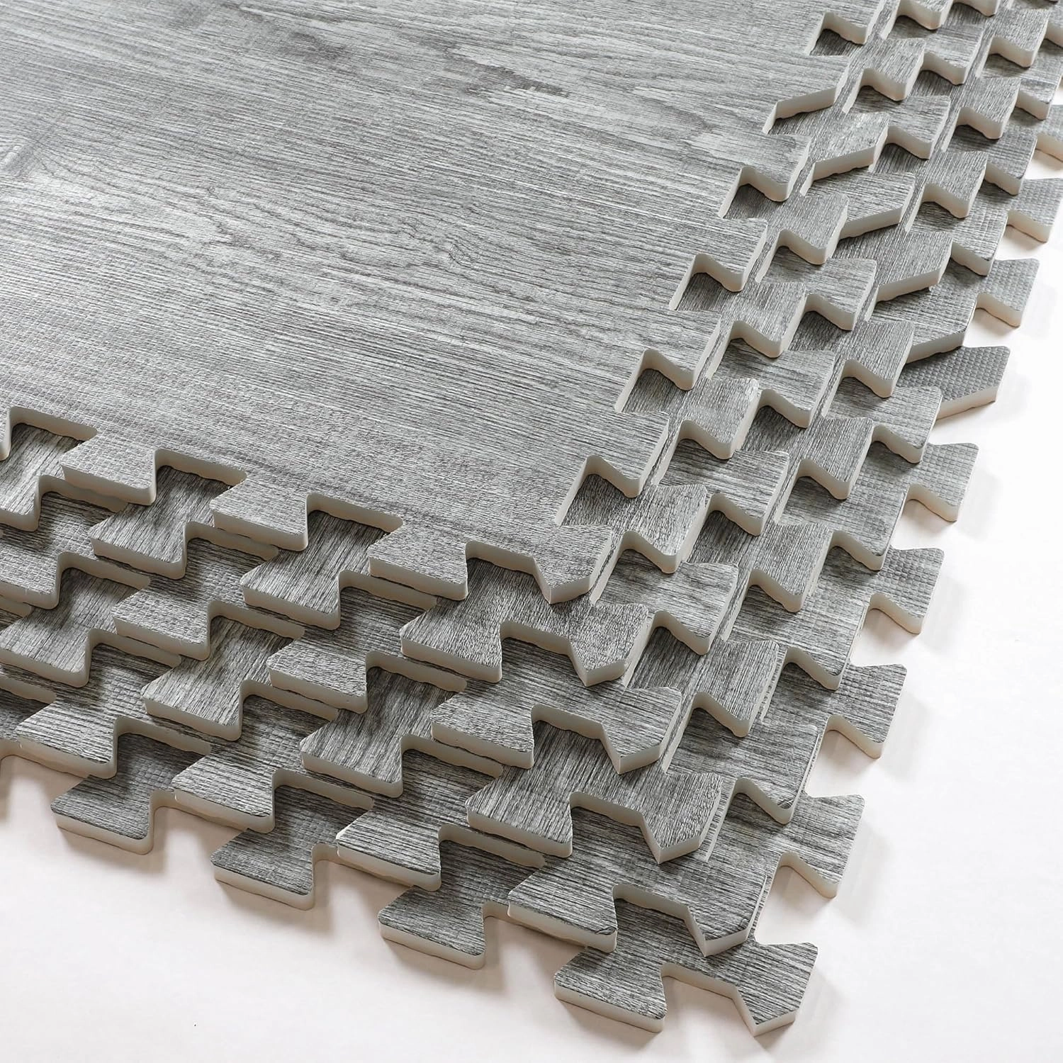 Home Aesthetics 100 Sq. Ft 3/8 Inch Thick Printed Foam Tiles Interlocking Foam Mat, (24" x 24", 25 pcs), Natural Gray Wood Grain Style, Protective Flooring for Home, Gym Exercise or Trade Show