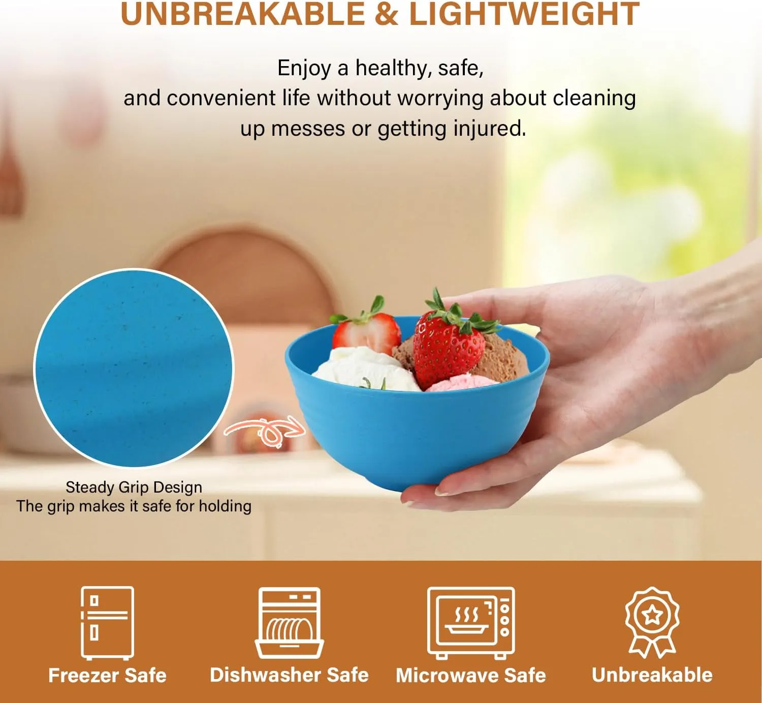 Homienly Wheat Starw Small Bowls, Reusable Mini Bowls for Kids, 10 OZ Dessert Bowl Set of 6, Unbreakable Microwave and Dishwasher Safe Bowl for Snack, Deseert, Appetizer, Fruits (Shoreline Color)