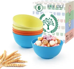 Homienly Wheat Starw Small Bowls, Reusable Mini Bowls for Kids, 10 OZ Dessert Bowl Set of 6, Unbreakable Microwave and Dishwasher Safe Bowl for Snack, Deseert, Appetizer, Fruits (Shoreline Color)