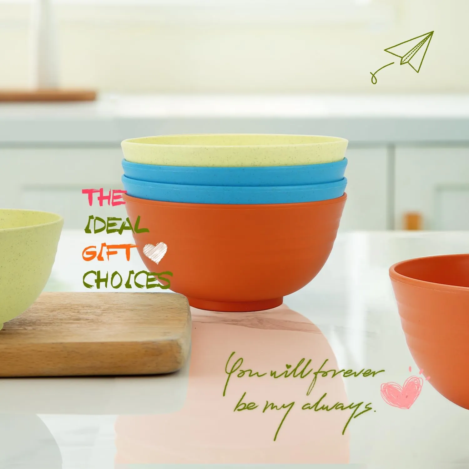 Homienly Wheat Starw Small Bowls, Reusable Mini Bowls for Kids, 10 OZ Dessert Bowl Set of 6, Unbreakable Microwave and Dishwasher Safe Bowl for Snack, Deseert, Appetizer, Fruits (Shoreline Color)
