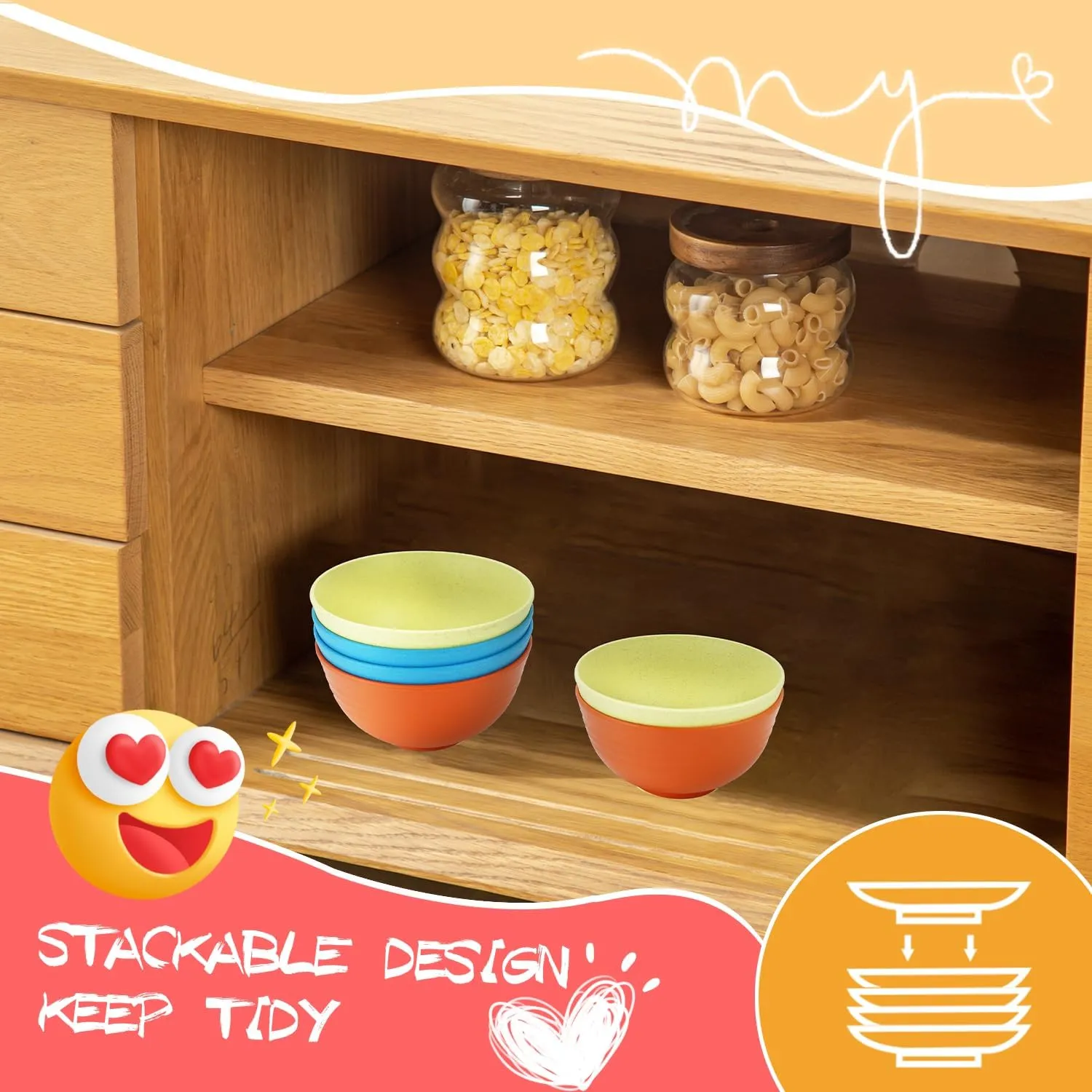 Homienly Wheat Starw Small Bowls, Reusable Mini Bowls for Kids, 10 OZ Dessert Bowl Set of 6, Unbreakable Microwave and Dishwasher Safe Bowl for Snack, Deseert, Appetizer, Fruits (Shoreline Color)