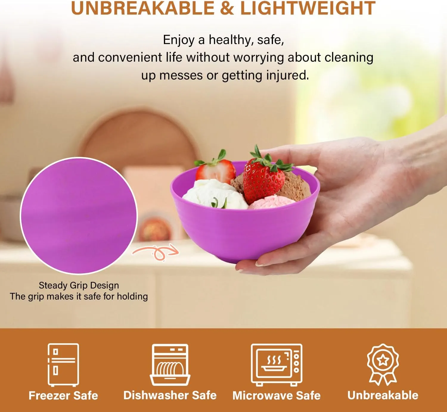 Homienly Wheat Straw Small Bowls Set of 6, Dessert Bowls, Ice Cream Bowl 10 OZ, Unbreakable Plastic Bowls for Kitchen, Snack, Soup, Side Dish, Fruits, Dishwasher Safe Appetizer Bowl(Pink Flower)