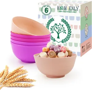 Homienly Wheat Straw Small Bowls Set of 6, Dessert Bowls, Ice Cream Bowl 10 OZ, Unbreakable Plastic Bowls for Kitchen, Snack, Soup, Side Dish, Fruits, Dishwasher Safe Appetizer Bowl(Pink Flower)