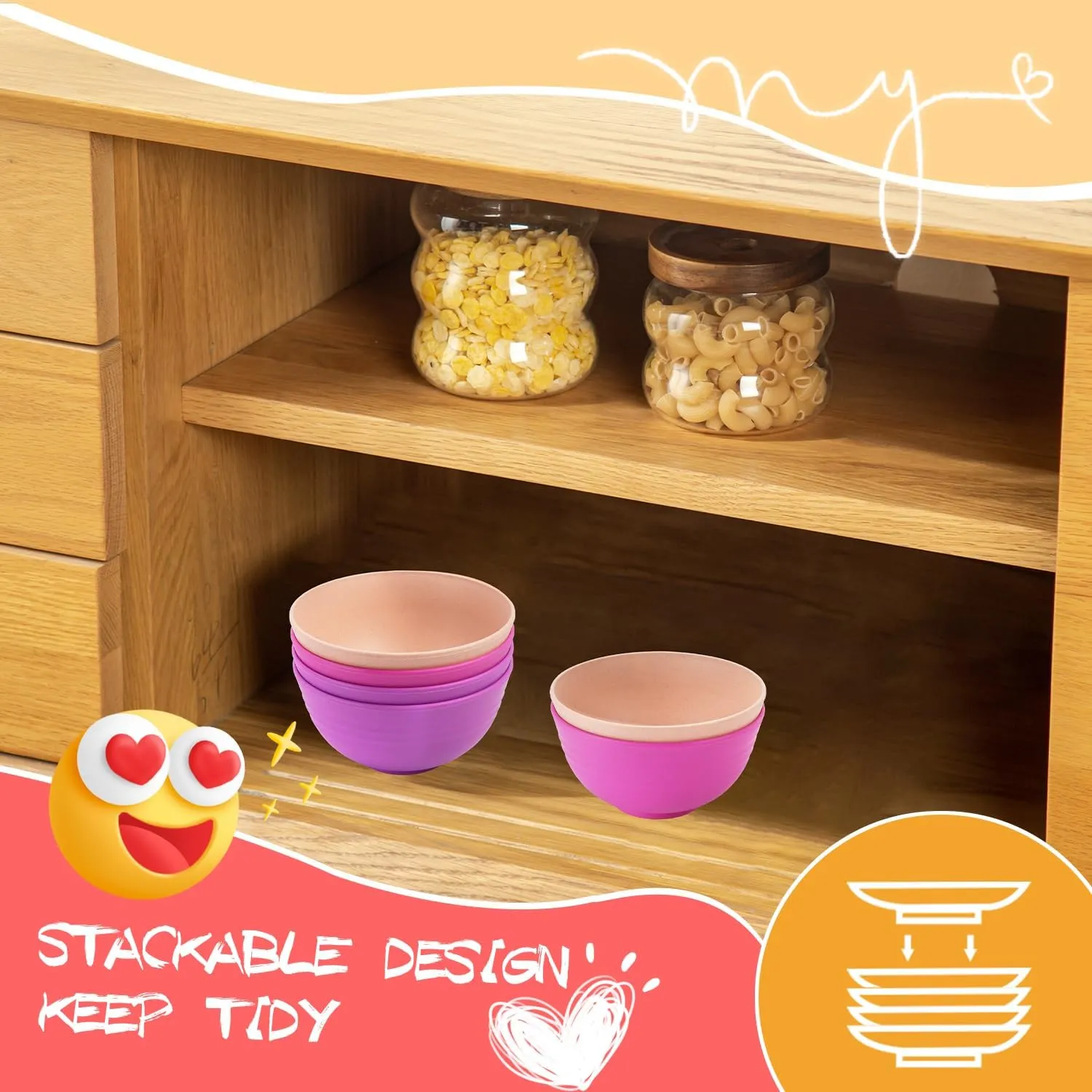 Homienly Wheat Straw Small Bowls Set of 6, Dessert Bowls, Ice Cream Bowl 10 OZ, Unbreakable Plastic Bowls for Kitchen, Snack, Soup, Side Dish, Fruits, Dishwasher Safe Appetizer Bowl(Pink Flower)