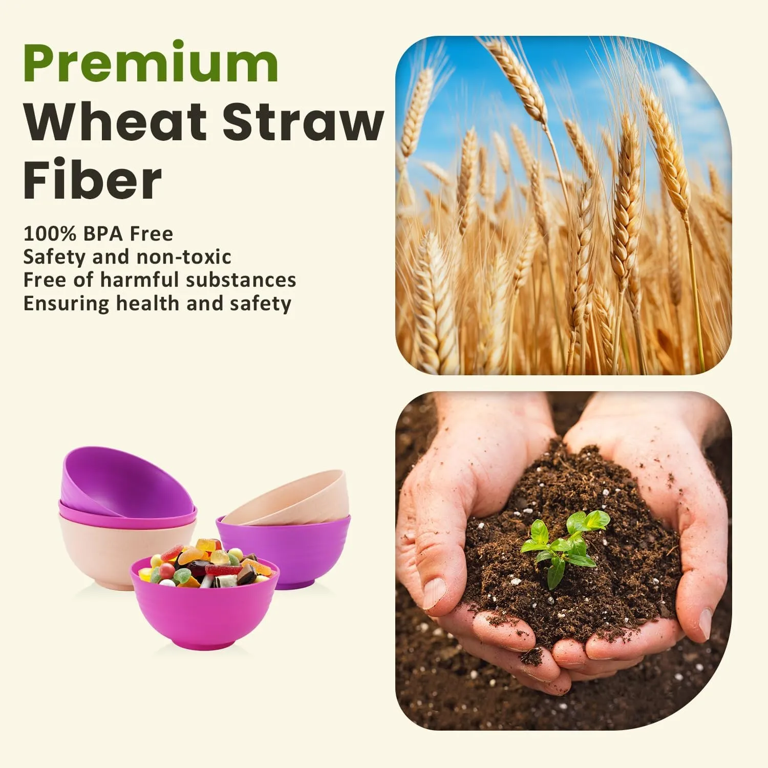 Homienly Wheat Straw Small Bowls Set of 6, Dessert Bowls, Ice Cream Bowl 10 OZ, Unbreakable Plastic Bowls for Kitchen, Snack, Soup, Side Dish, Fruits, Dishwasher Safe Appetizer Bowl(Pink Flower)