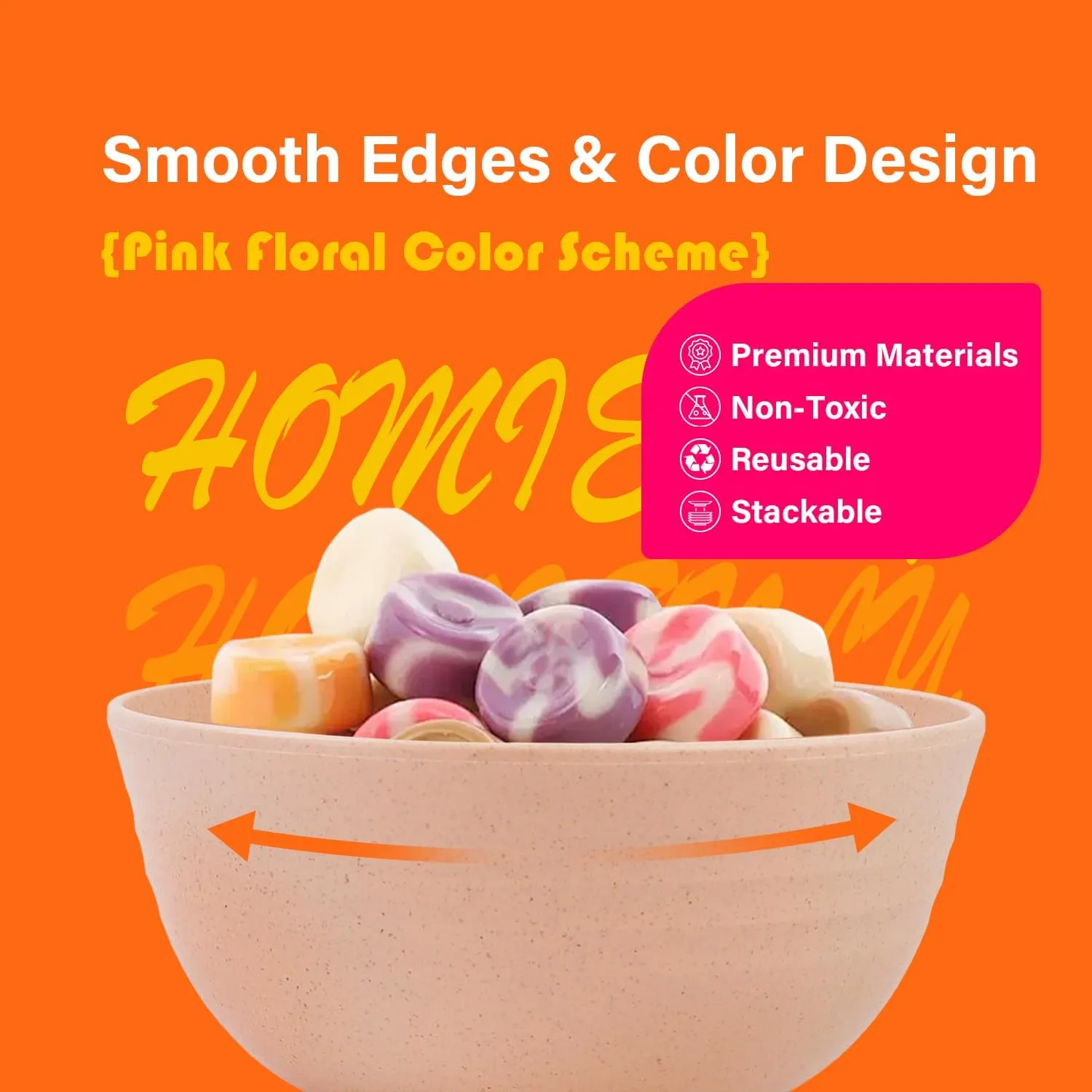 Homienly Wheat Straw Small Bowls Set of 6, Dessert Bowls, Ice Cream Bowl 10 OZ, Unbreakable Plastic Bowls for Kitchen, Snack, Soup, Side Dish, Fruits, Dishwasher Safe Appetizer Bowl(Pink Flower)