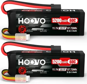 HOOVO 11.1V 3S LiPo Battery 5200mAh 60C with Tr Plug for RC Car RC Truck Airplane Helicopter Boat Car Racing RC Hobby (2 Packs