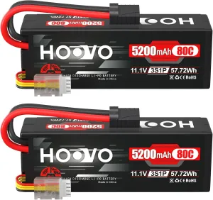 HOOVO 3S 11.1V Lipo Battery 5200mAh 80C Hard Case with TR Plug for RC Car Boat Truck Truggy Racing Hobby FPV Racing Model(2 Packs)