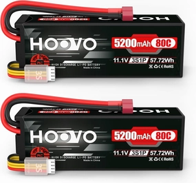 HOOVO 3S Lipo Battery 5200mAh 11.1V 80C Hardcase RC Battery with T Plug for RC Cars RC Truck Helicopter Airplane(2 Pack)
