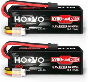 HOOVO 4S Lipo Battery 14.8V 120C 5200mAh RC Car Battery Hard Case with TR Plug Compatible for 1/8 and 1/10 RC Car Buggy Truggy Truck Slash 4X4 Crawler Monster 2 Pack