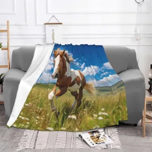 Horses on The Prairie Soft Fleece Blanket, 60 * 50 inch Soft Sofa Blanket, Suitable for Sofa Camping Travel Night Cover Blanket