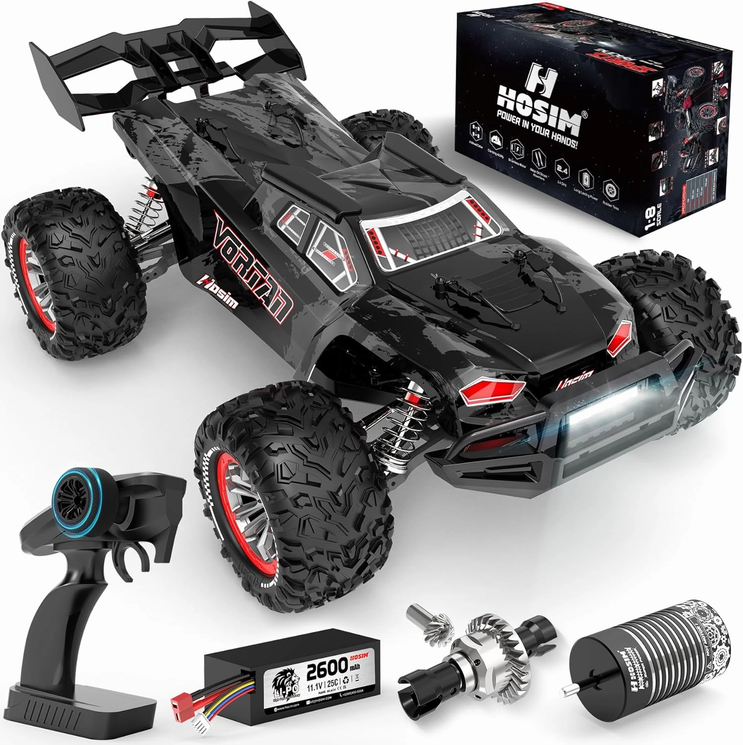 Hosim RC Cars Mini 1:8 RC Truck for Adults, Vortan RTR Brushless RC Cars Fast 50 mph All Terrain 4WD Remote Control Car Hobby Waterproof RC Car Electric Off-Road Monster Trucks with 3S Battery