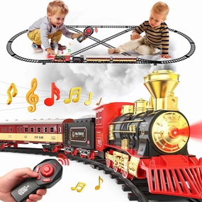 Hot Bee Christmas Train Set,Train Set for Toddlers 2-4,Train Toy with Remote Control,Christmas Train Sets for Around The Tree,Steam Locomotive,Lights,Sounds,Spray,Perfect Train Set for Kids Ages 4-8