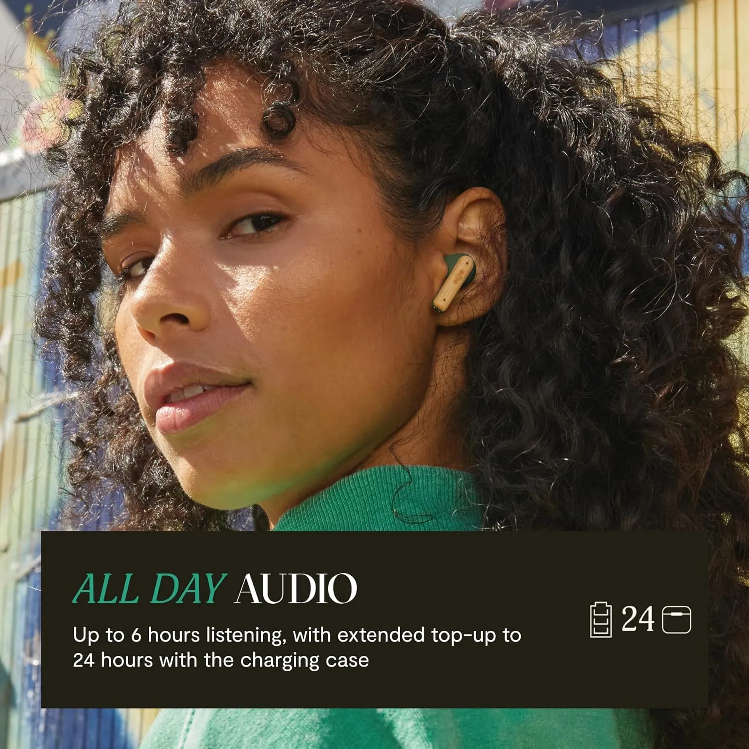 House of Marley Little Bird True Wireless Earbuds, Touch Controls, Built-in Mic, 24 Hours Playtime with Case, USB-C Quick Charge, Sustainable Materials, Movie and Gaming Mode (Green)