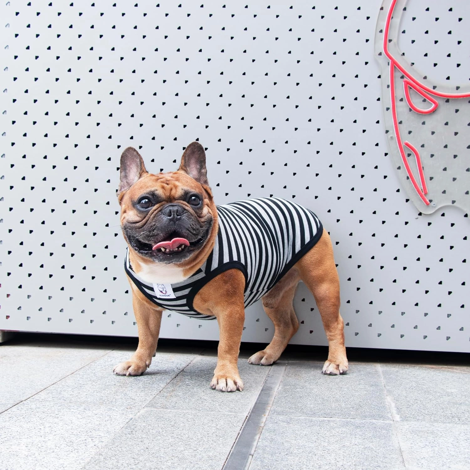 iChoue English Bulldog 100% Breathable Cotton Striped T Shirts Halloween Vest Clothes for Medium Dogs Tank Tops French Frenchie Pug Boston Terrier Pitbull Grey Black Stripes - XLarge