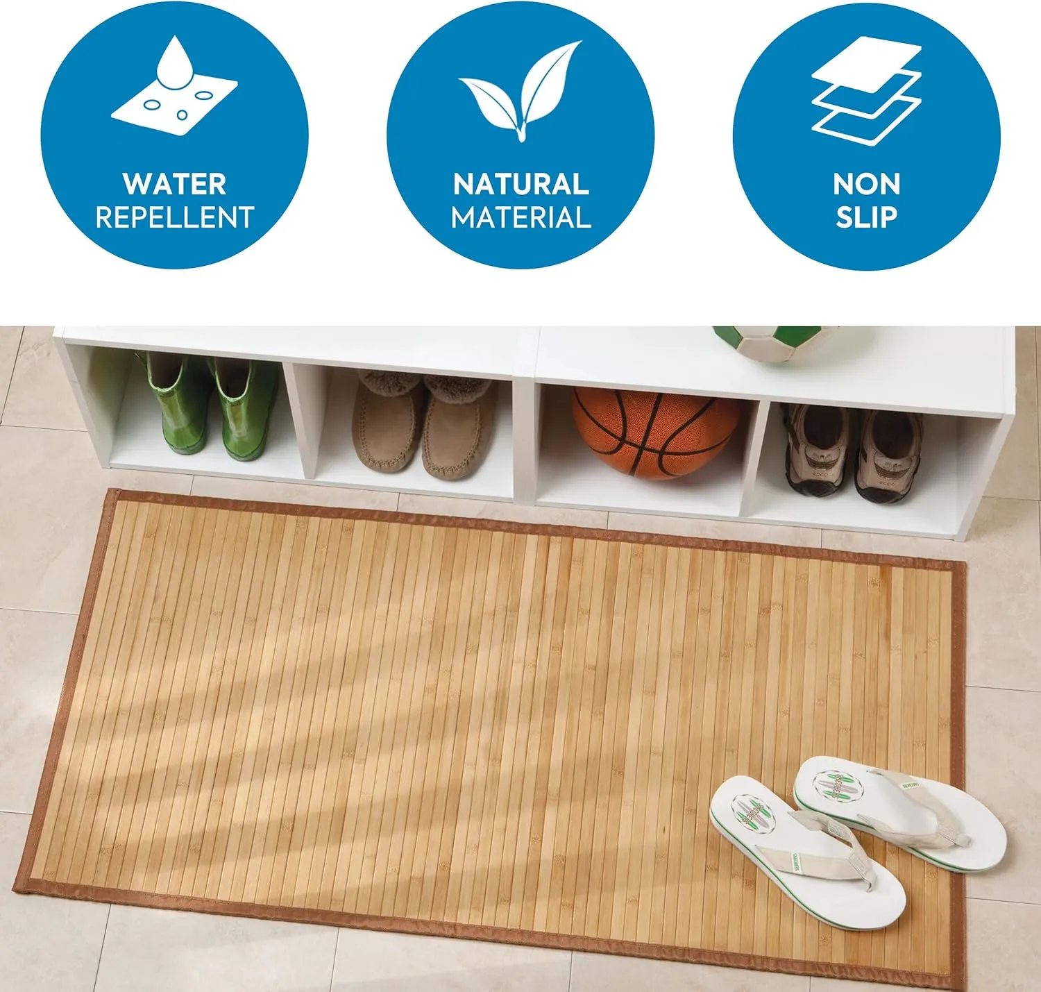 iDesign Formbu Bamboo Mat Rug Runner for Bathroom, Kitchen, Entryway, Hallway, Office, Mudroom, 34" x 21", Natural Wood