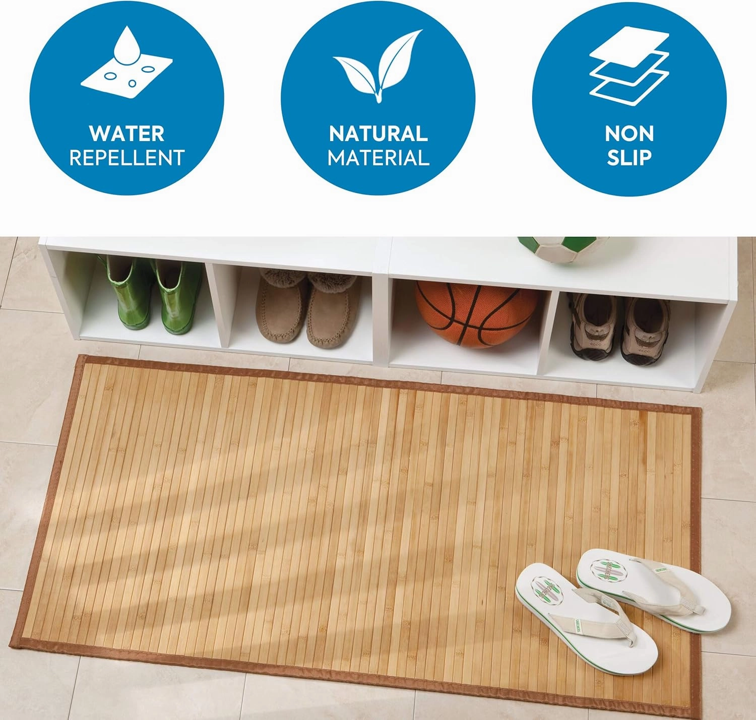 iDesign Formbu Bamboo Mat Rug Runner for Bathroom, Kitchen, Entryway, Hallway, Office, Mudroom, 34" x 21", Natural Wood