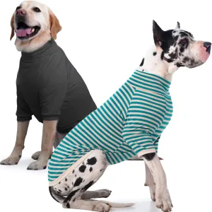 IECOii 2 Packs|4XLarge|High Neck Breathable Dog Pullover Shirt with Sleeve|Quick Dry Daily Wear|Soft Pjs Homewear,Pet Top Underwear|Full Belly Coverage Sweatshirt Great Dane,BlueStripe  Darkgrey