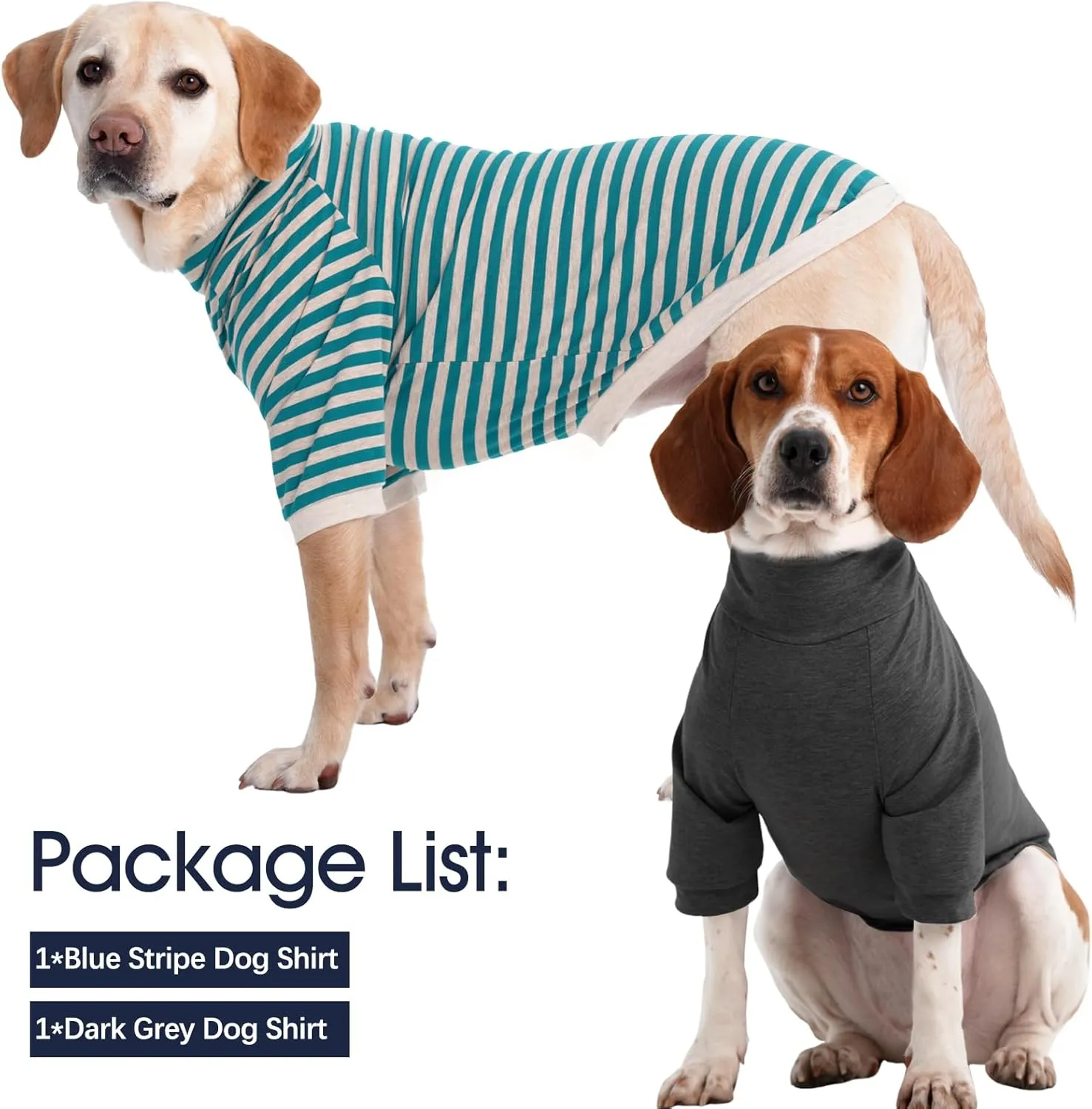 IECOii 2 Packs|4XLarge|High Neck Breathable Dog Pullover Shirt with Sleeve|Quick Dry Daily Wear|Soft Pjs Homewear,Pet Top Underwear|Full Belly Coverage Sweatshirt Great Dane,BlueStripe  Darkgrey