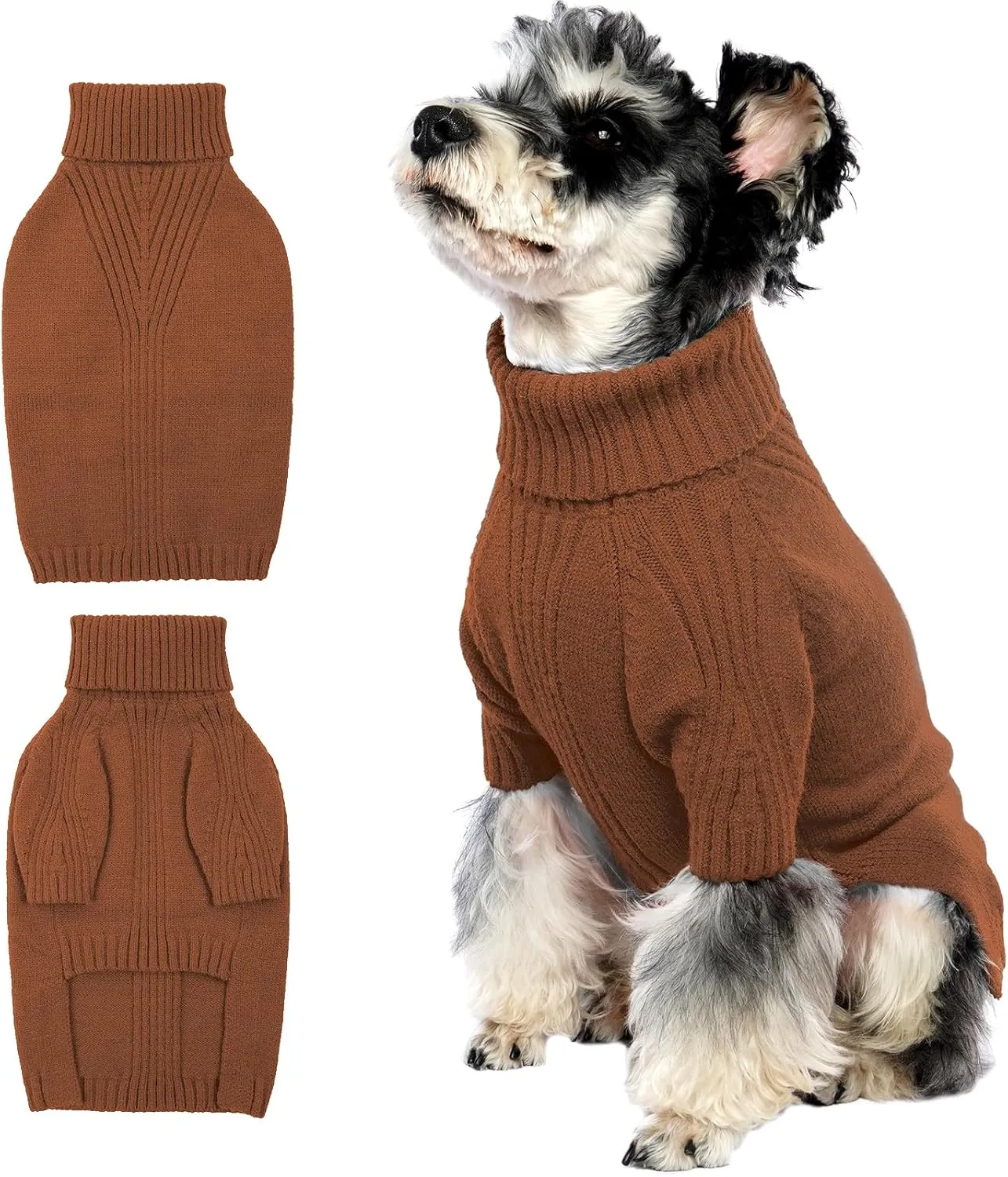 IECOii Dog Sweater,Dog Sweater for Medium Dogs Girls Boys,Dog Sweater Christmas,Pet Sweatshirt Knitwear Outfit for Holiday,Turtleneck Warm Clothes for French Bulldog,Boston Terrier(Caramel Color,M)