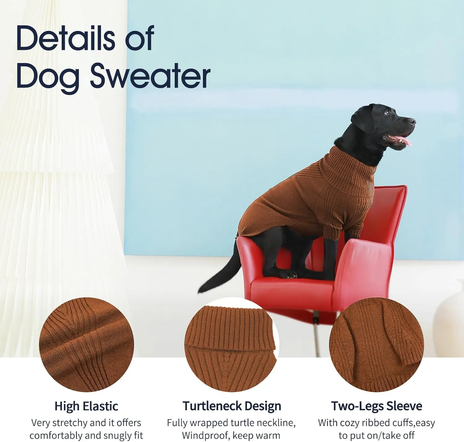 IECOii Dog Sweater,Dog Sweater for Medium Dogs Girls Boys,Dog Sweater Christmas,Pet Sweatshirt Knitwear Outfit for Holiday,Turtleneck Warm Clothes for French Bulldog,Boston Terrier(Caramel Color,M)
