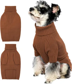 IECOii Dog Sweater,Dog Sweater for Medium Dogs Girls Boys,Dog Sweater Christmas,Pet Sweatshirt Knitwear Outfit for Holiday,Turtleneck Warm Clothes for French Bulldog,Boston Terrier(Caramel Color,M)