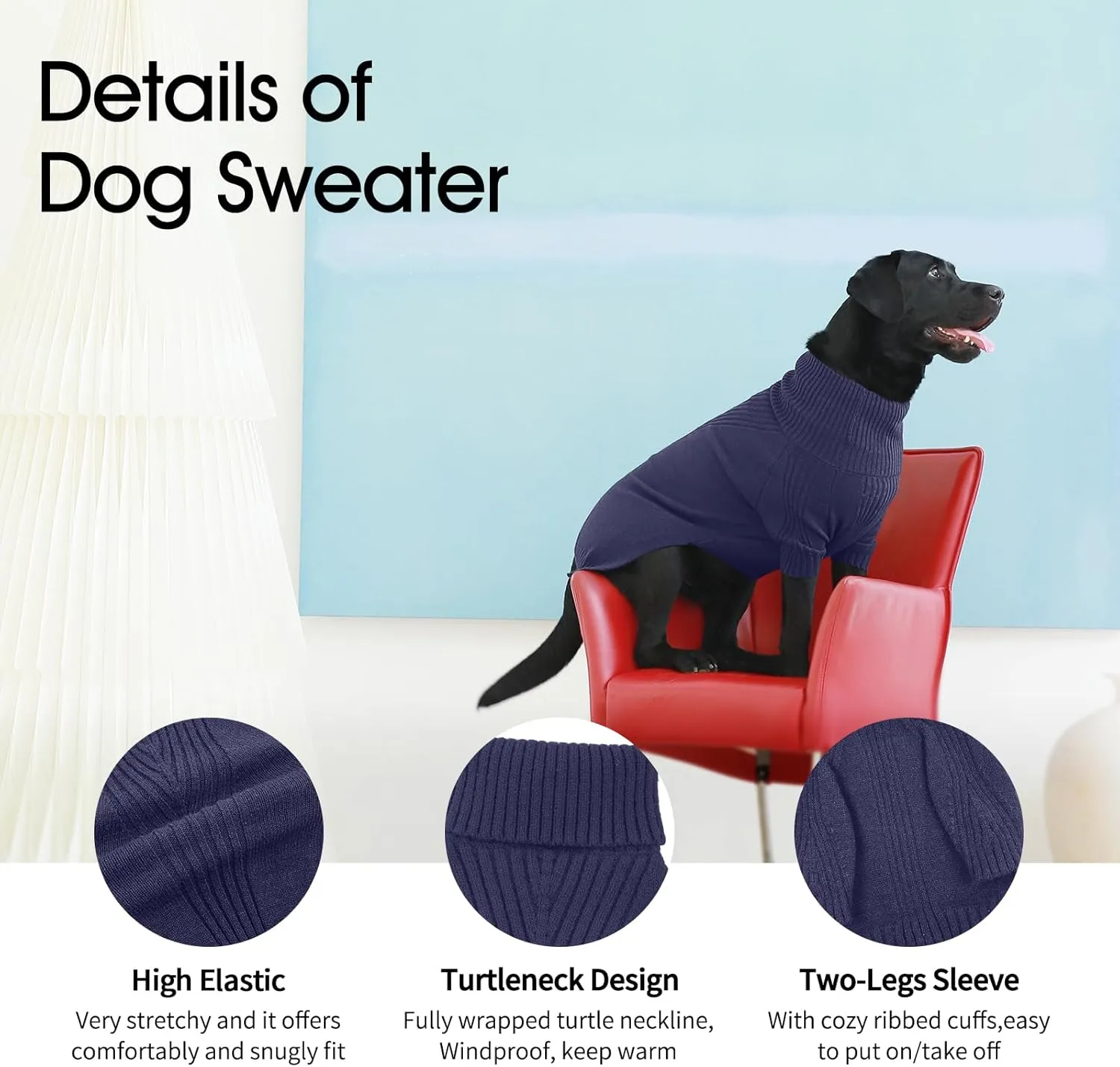 IECOii Dog Sweater,Dog Sweaters for Medium Dogs Girls Boys,Doggie Sweater Christmas,Pet Sweatshirt Knitwear Outfit for Holiday,KnitTurtleneck Warm Clothes for French Bulldog,Boston Terrier (Blue,M)