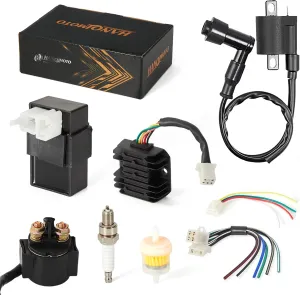 Ignition Coil Kit with 6 Pin AC CDI Box Voltage Regulator Rectifier Solenoid Relay,Spark Plug for CG150cc 200cc 250cc Engine Chinese ATV parts 4 Wheeler Quad GY6 150cc Performance Parts
