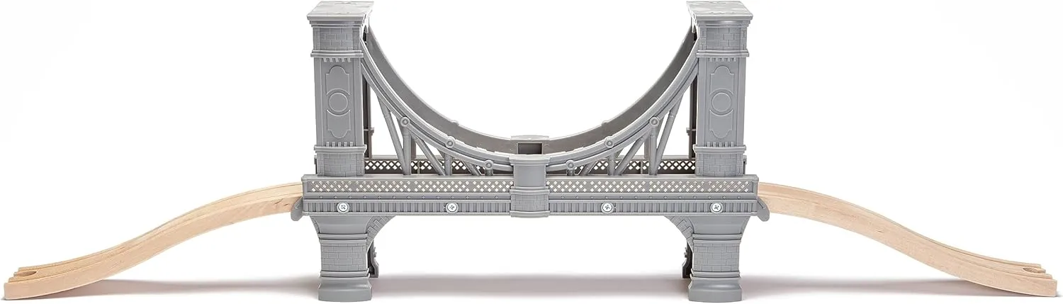 inc. Wooden Train Reversible Bridge with Ascending Tracks, Detailed Recreation, Compatible with All Major Brand Wooden Train Sets, Flips Over to Become a 3-Story Bridge