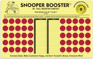 Incentive Cash Board - Snooper Booster 17"" x 10-3/4"" Yellow 10-Point Stock with Black Ink and 50 Red Pull Tabs - Motivational Employee Performance Tool - Pack of 3