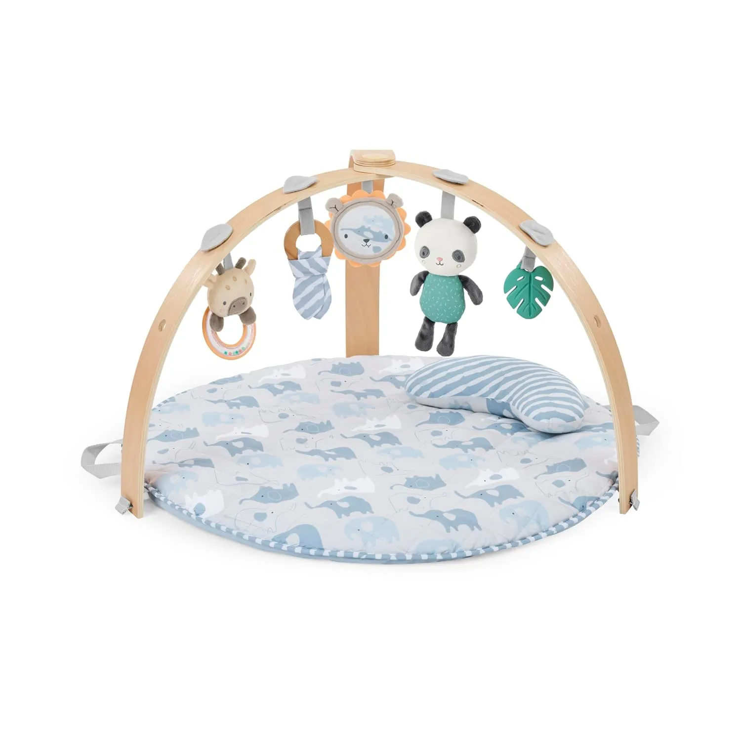 Ingenuity Cozy Spot Reversible Duvet Baby Play Gym & Play Mat with Wooden Toy bar - Elephant March (Neutral Safari), Newborn and up