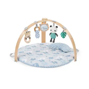 Ingenuity Cozy Spot Reversible Duvet Baby Play Gym & Play Mat with Wooden Toy bar - Elephant March (Neutral Safari), Newborn and up