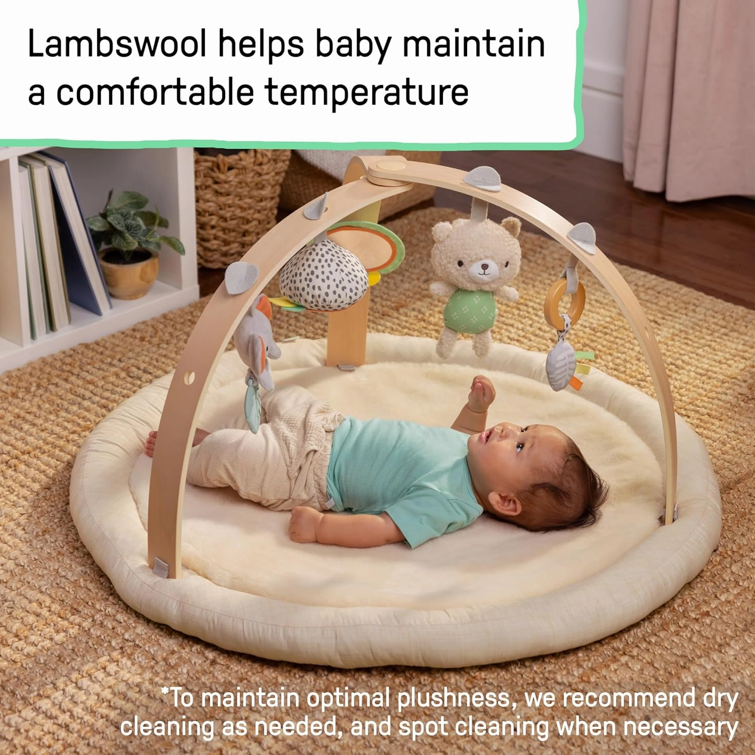 Ingenuity Every Season Plush Lambswool Baby Play Gym and Play Mat, Breathable, Tummy Time Mat, 0  Months - Natural