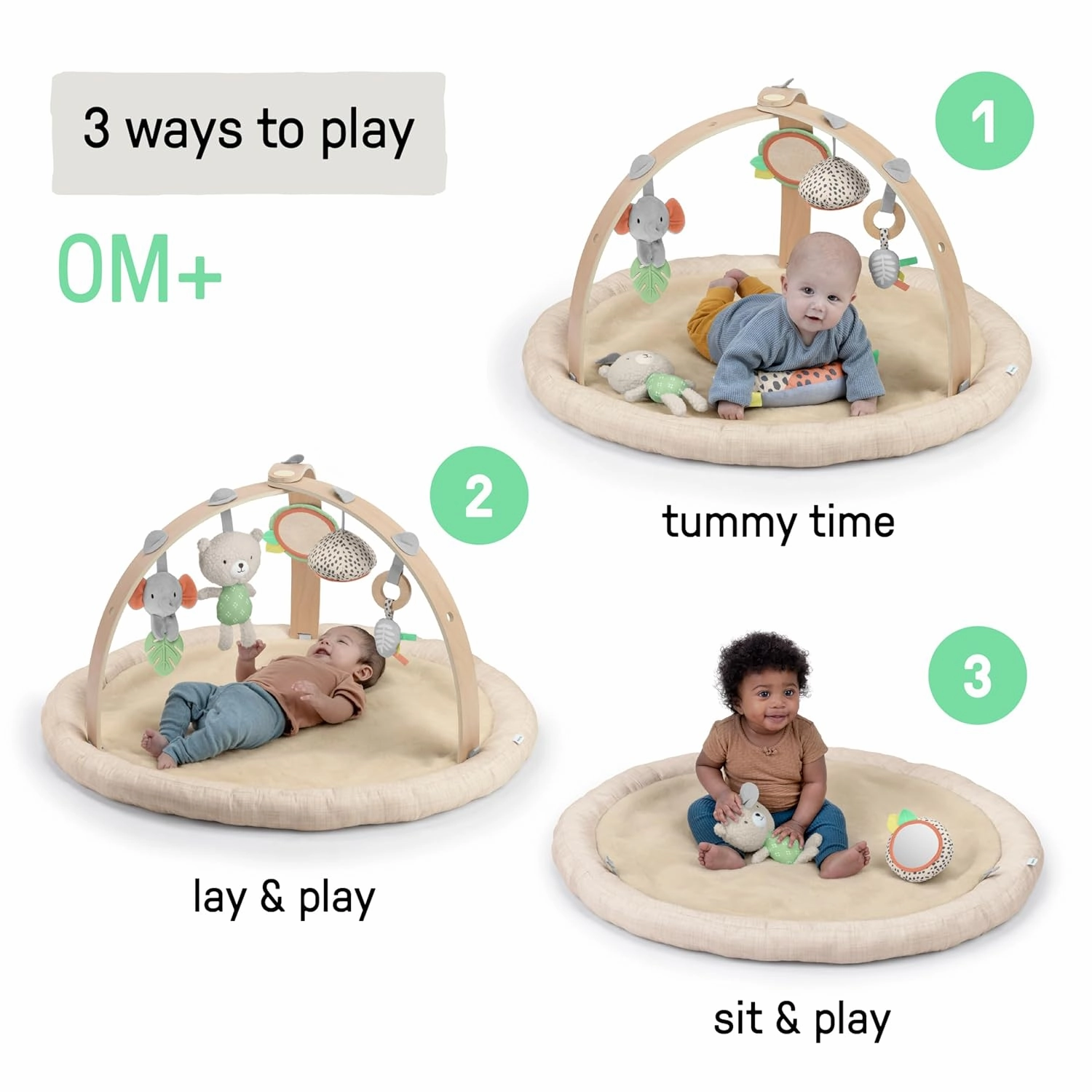 Ingenuity Every Season Plush Lambswool Baby Play Gym and Play Mat, Breathable, Tummy Time Mat, 0  Months - Natural