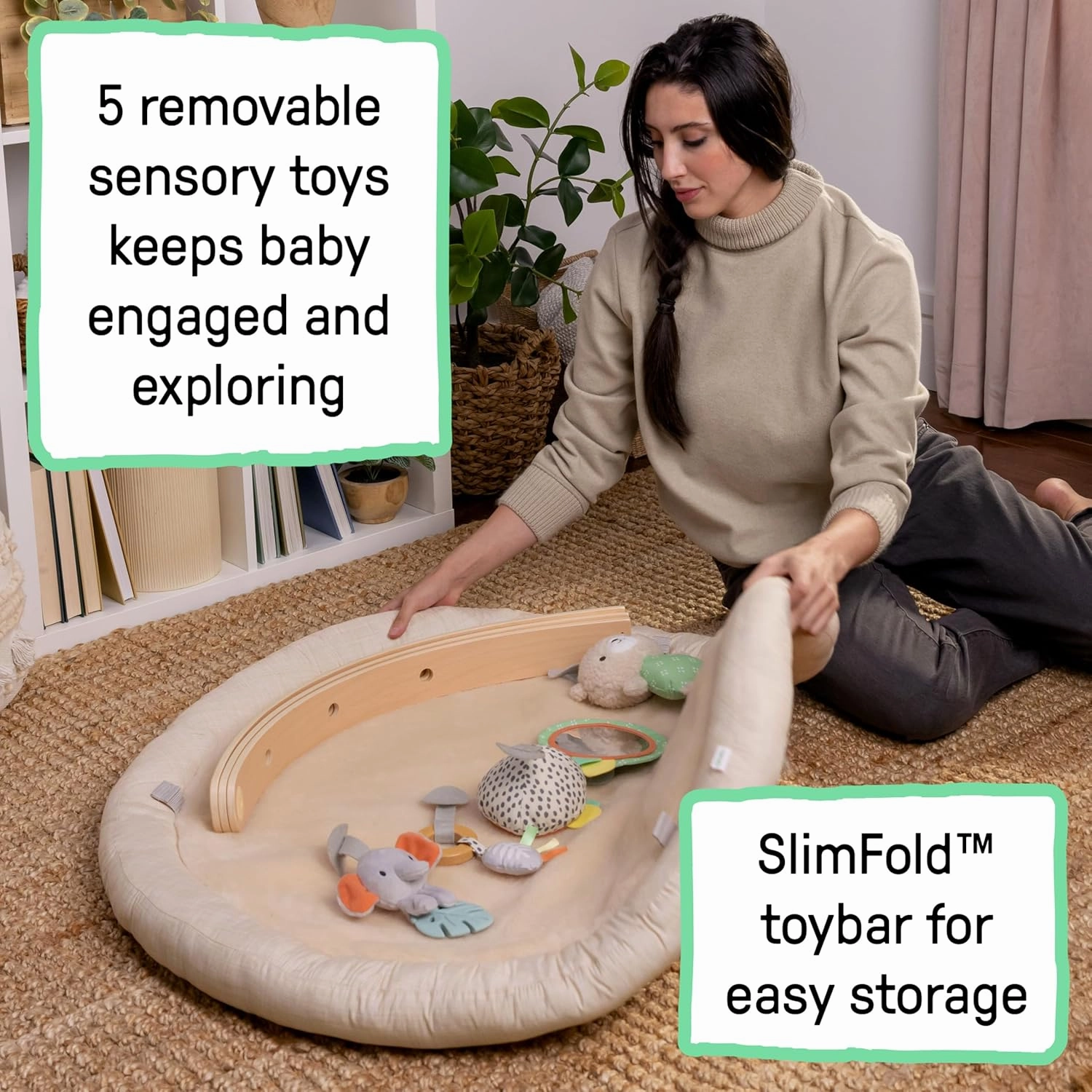 Ingenuity Every Season Plush Lambswool Baby Play Gym and Play Mat, Breathable, Tummy Time Mat, 0  Months - Natural