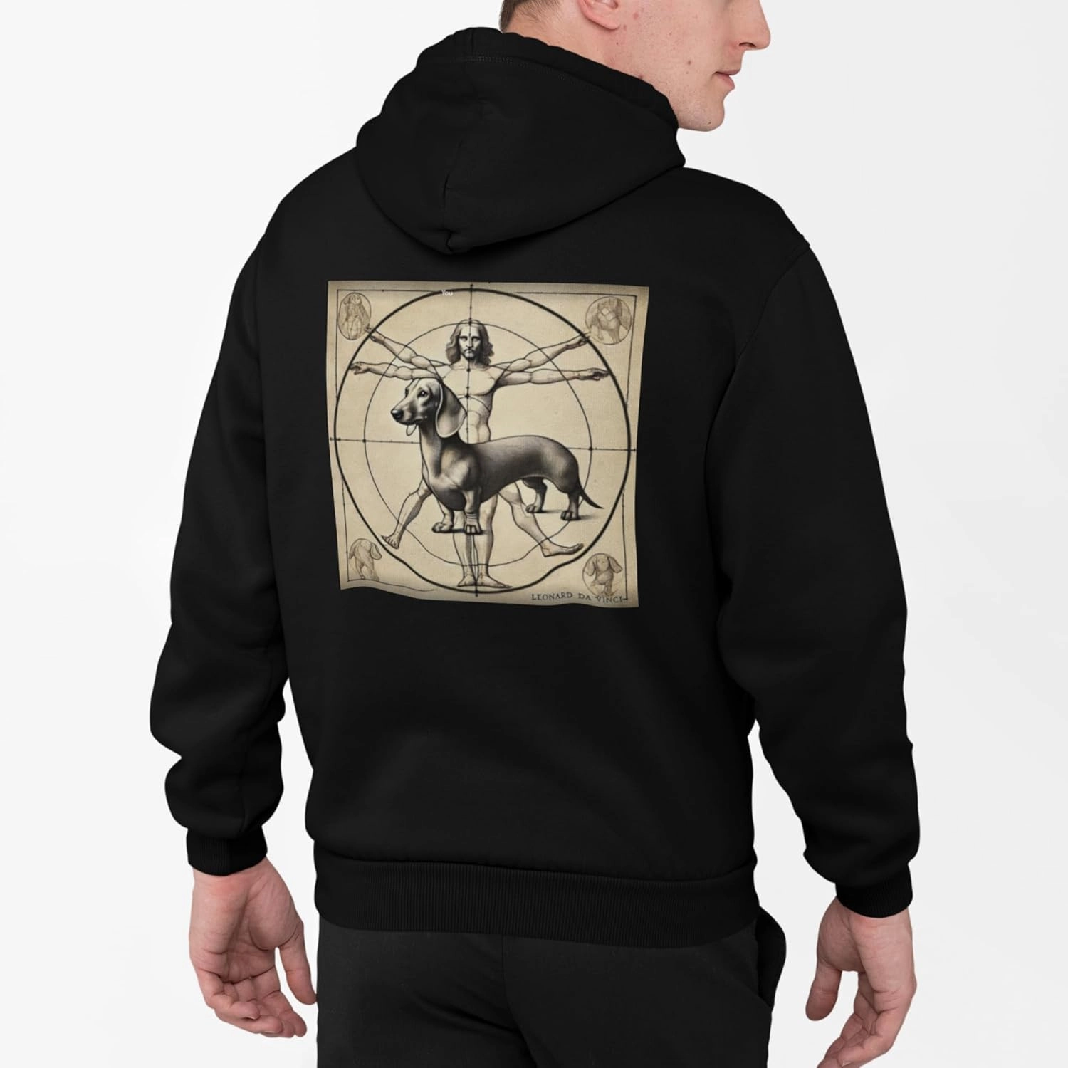 InkPressions Funny Dachshund Vinci Hoodie – Da Vinci Style Dog Art, Witty Wiener Dog Gift