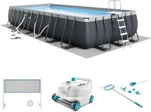 Intex 24ft x 12ft x 52in Ultra XTR Frame Rectangular Swimming Pool Set with Sand Filter Pump, Ladder, Ground Cloth, Cover and Robot Vacuum